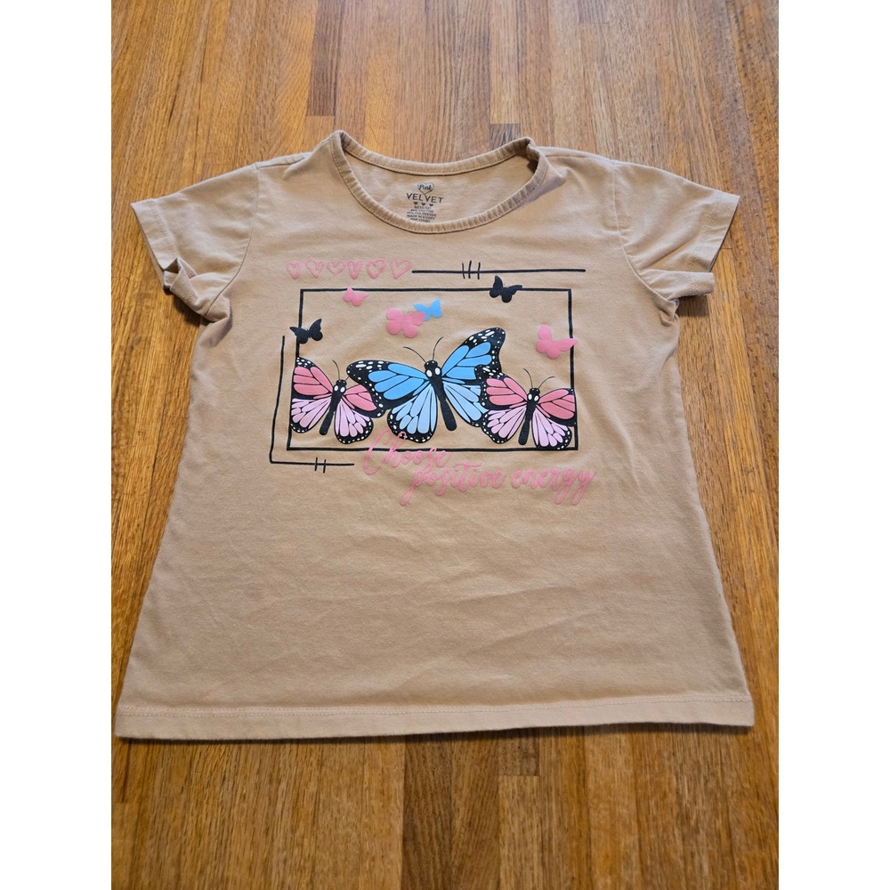 Pink‎ Velvet Girls M (10/12) Tan Choose Positive Energy Butterfly Graphic Tee